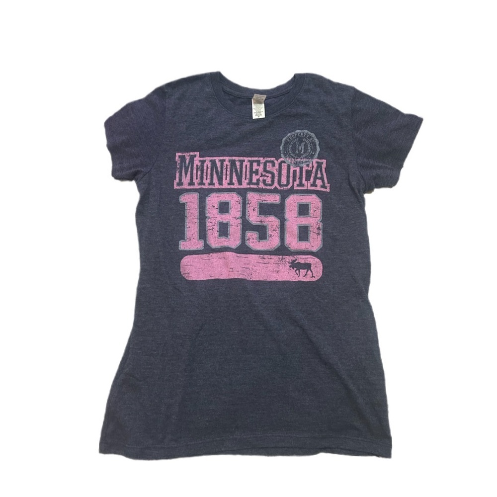 Vintage Minnesota 1858 Pink Dark Navy T-Shirt Tee shirt 100% cotton